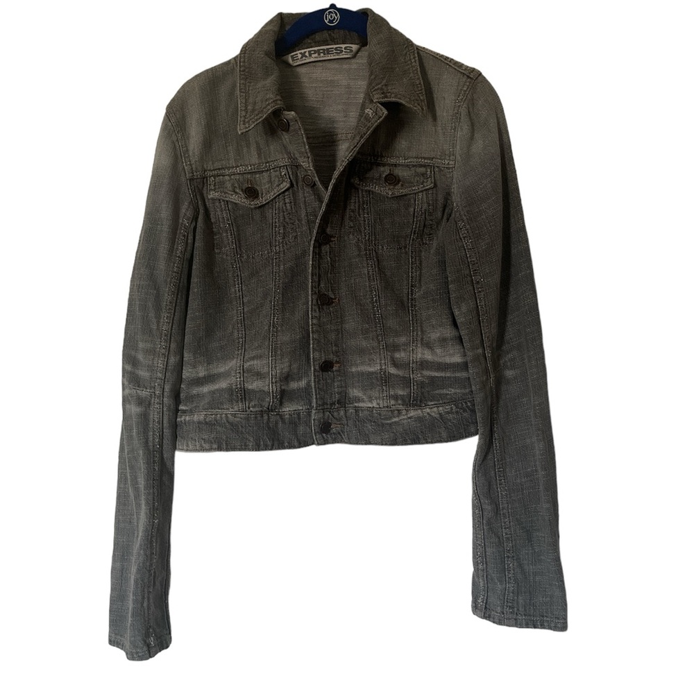 Express women’s jean jacket size M gray.